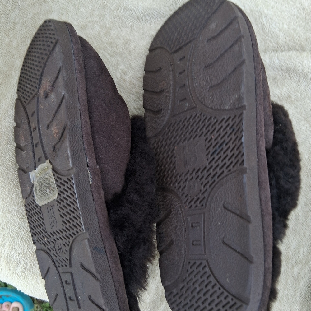 LAMO Sz Large Grey Sheepskin thong Slippers Nw Out Box91/2" Toe Toheel - Picture 2 of 7